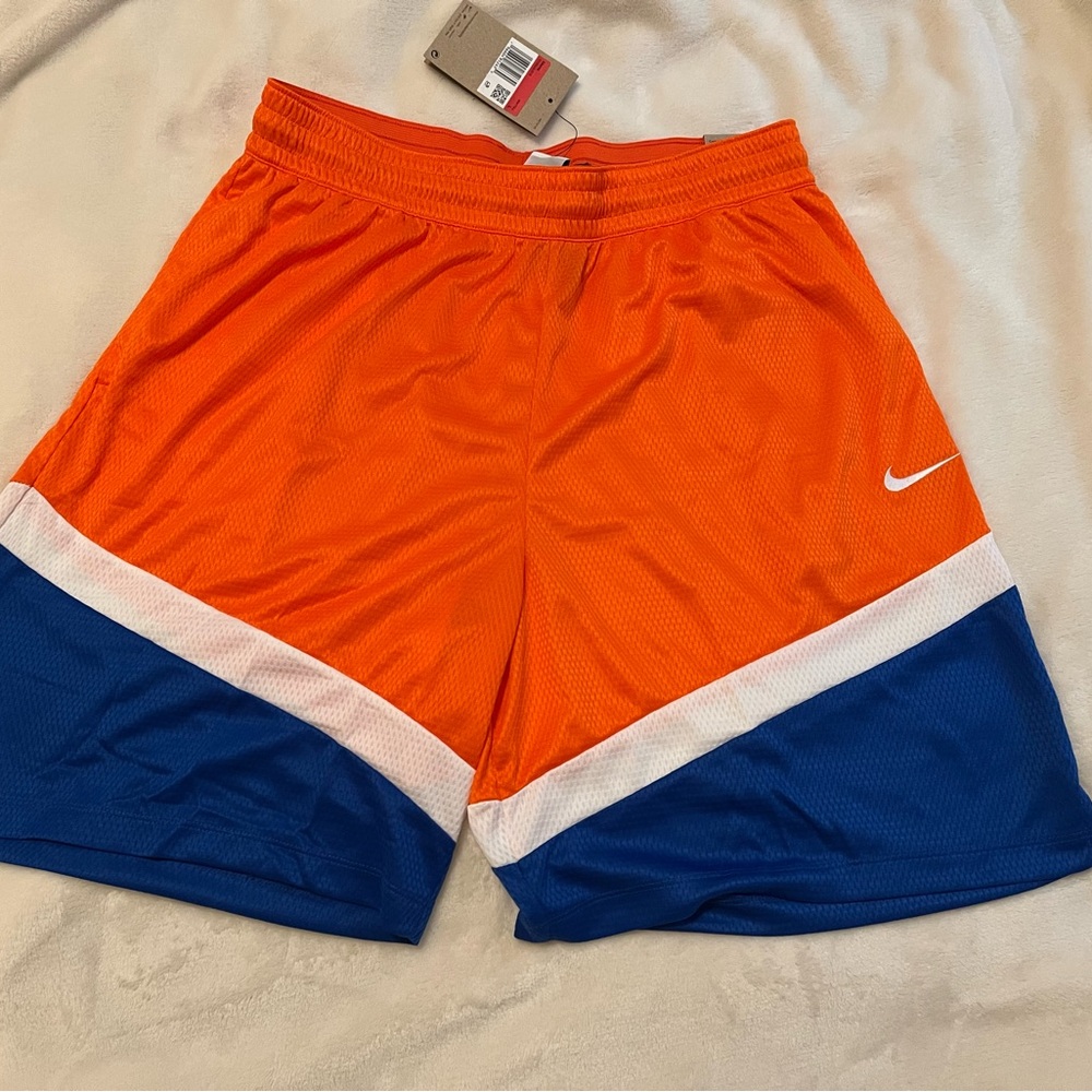 NWT Mens Nike Icon Dri-FIT 8" Basketball Shorts Orange/White/Royal Blue (L)